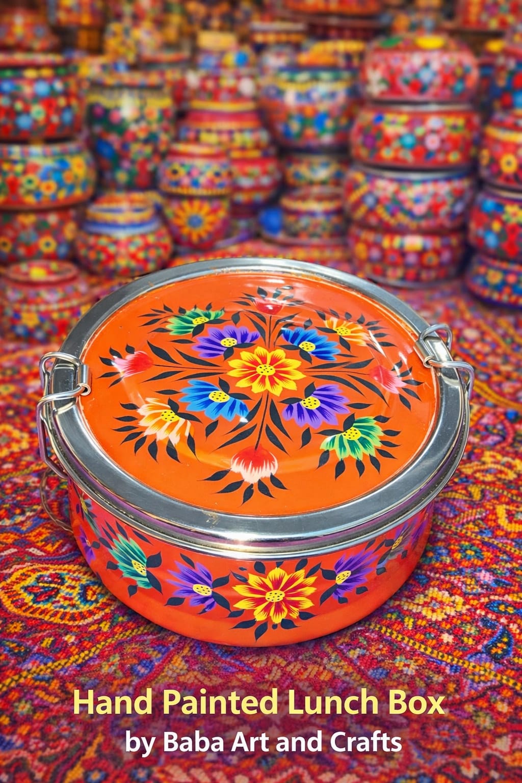 Steel Bento Box , Hand painted bento box , Enamel Lunch box, Hand painted single tier lunch